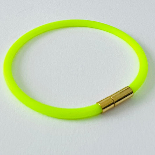 Tami Waterproof Soft-Touch Rubber Cord Bracelet with Gold Needle/Pin Clasp-Neon Yellow