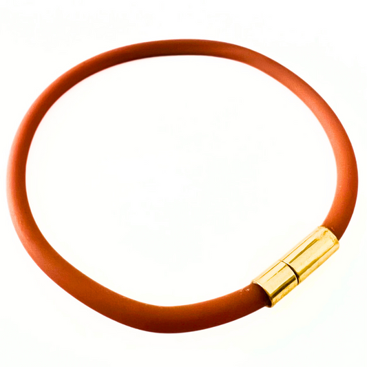 Tami Waterproof Soft-Touch Rubber Cord Bracelet with Gold Needle/Pin Clasp-Caramel