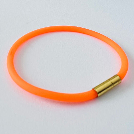 Tami Waterproof Soft-Touch Rubber Cord Bracelet with Gold Needle/Pin Clasp-Neon Orange