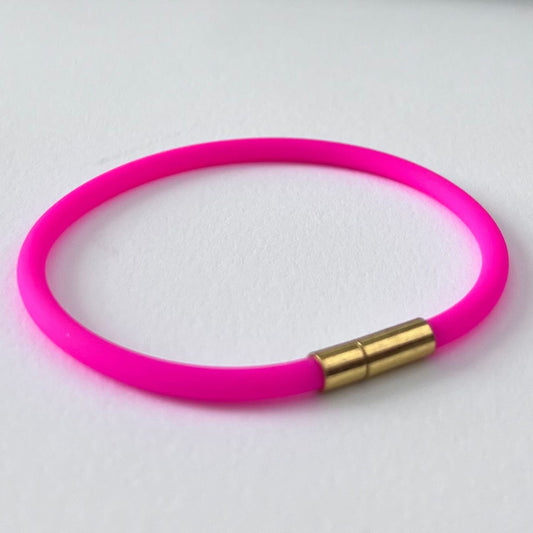 Tami Waterproof Soft-Touch Rubber Cord Bracelet with Gold Needle/Pin Clasp-Hot Pink