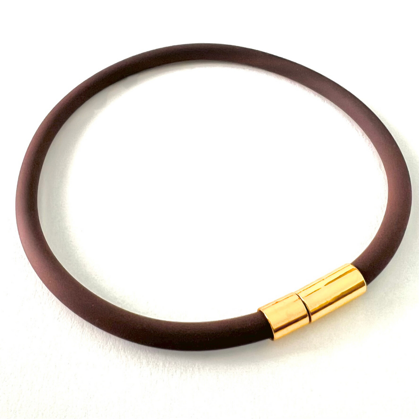 Tami Waterproof Soft-Touch Rubber Cord Bracelet with Gold Needle/Pin Clasp-Chocolate Brown