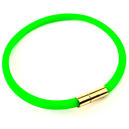 Tami Waterproof Soft-Touch Rubber Cord Bracelet with Gold Needle/Pin Clasp-Neon Green